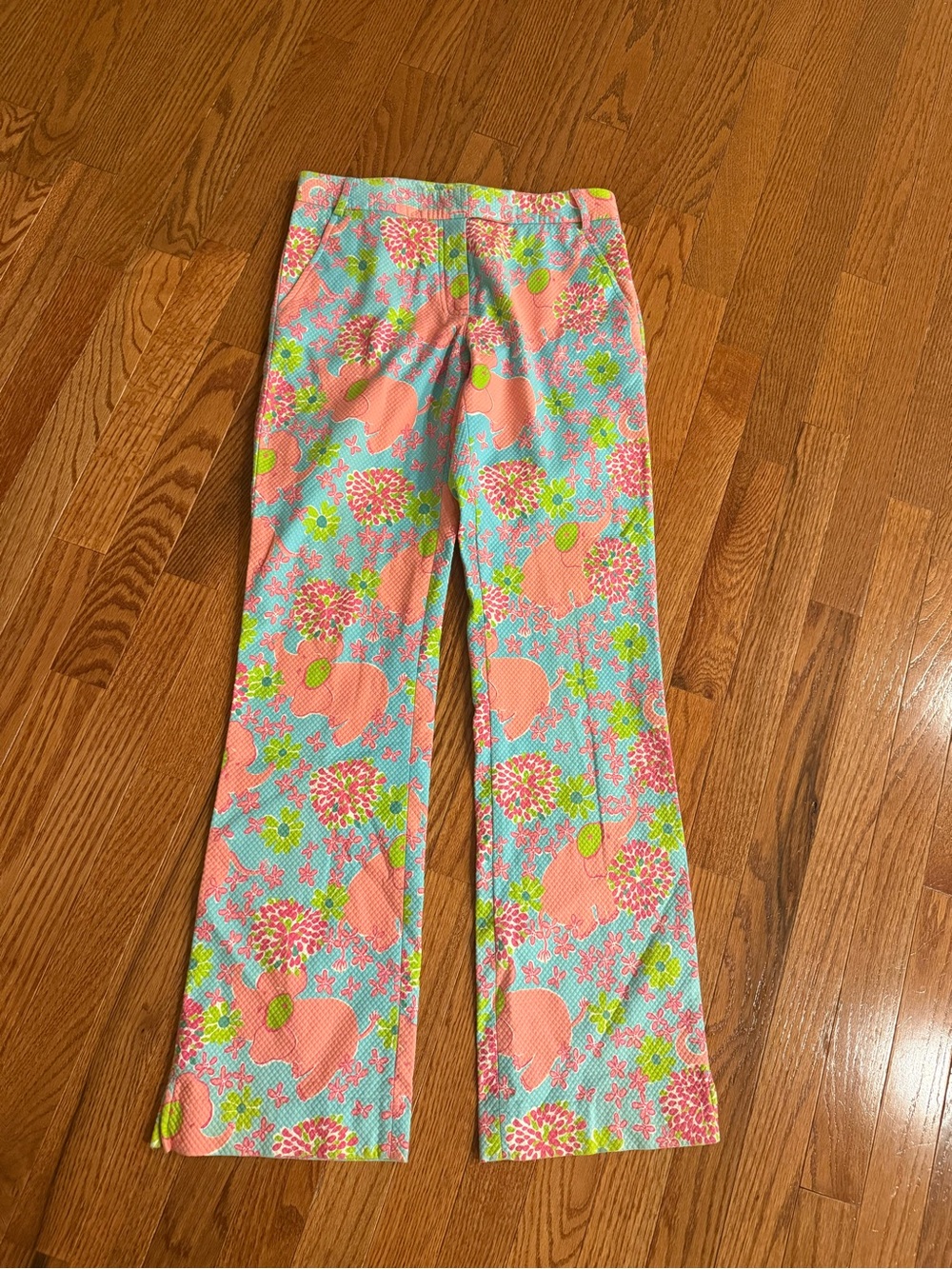 Lilly Pulitzer Coral Elephant Floral Boot Cut Pants